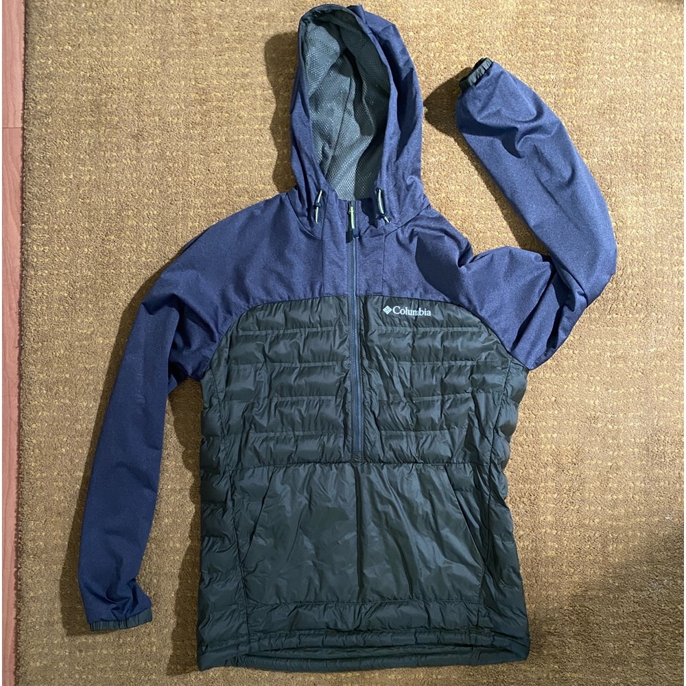 Green & Grey Columbia Hooded Pullover Puffer Insulated Quarter Zip Jacket